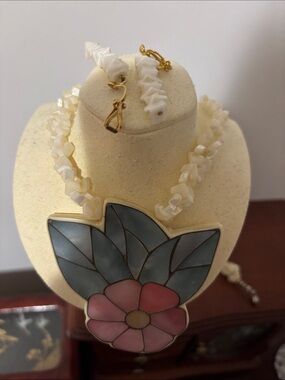 Handcrafted Pink & Blue Floral Pendant Necklace - Women Jewelry and clip ons